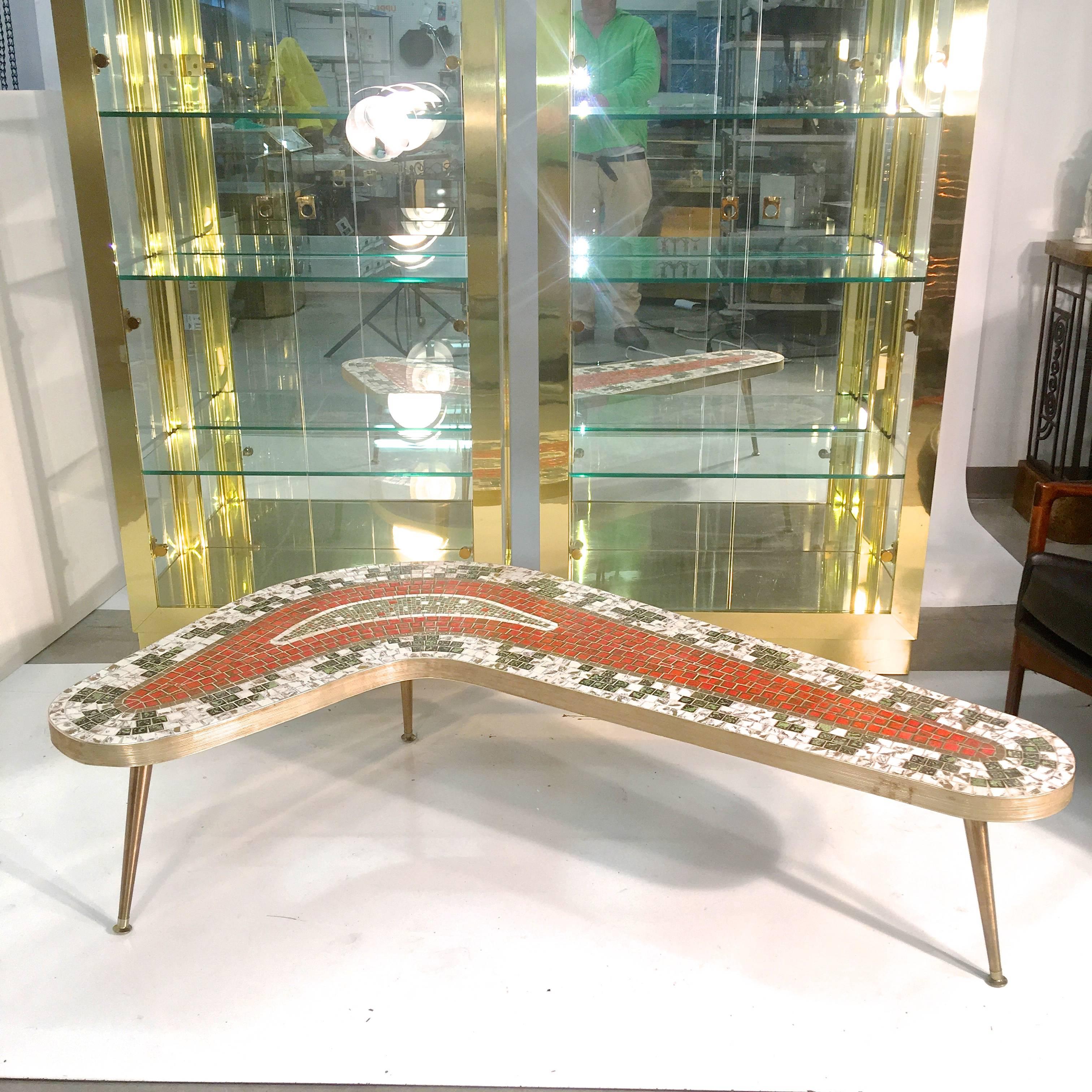 Mid-Century Modern Boomerang Mosaic Tile Cocktail Table