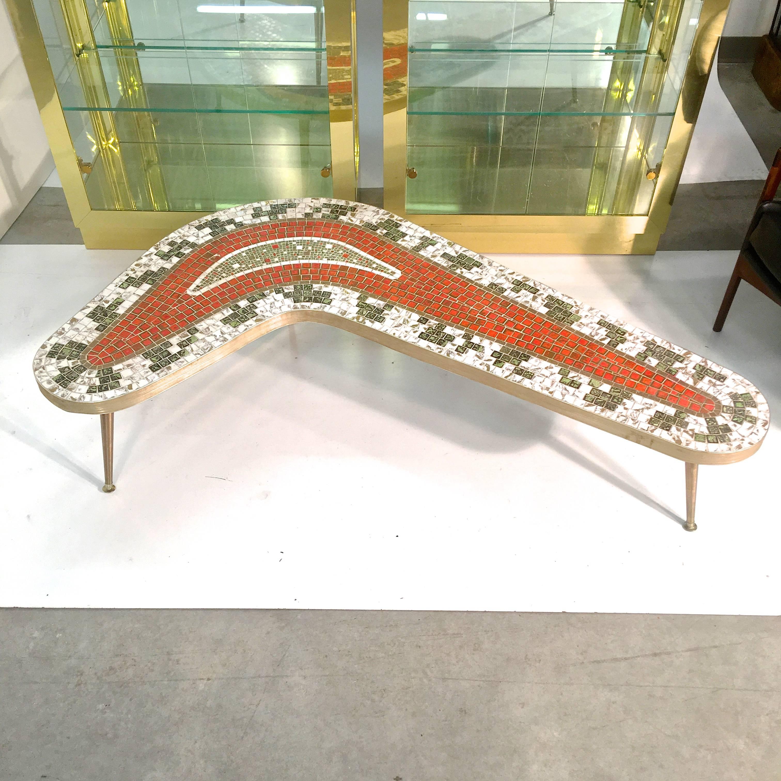 Boomerang Mosaic Tile Cocktail Table In Good Condition In Hanover, MA