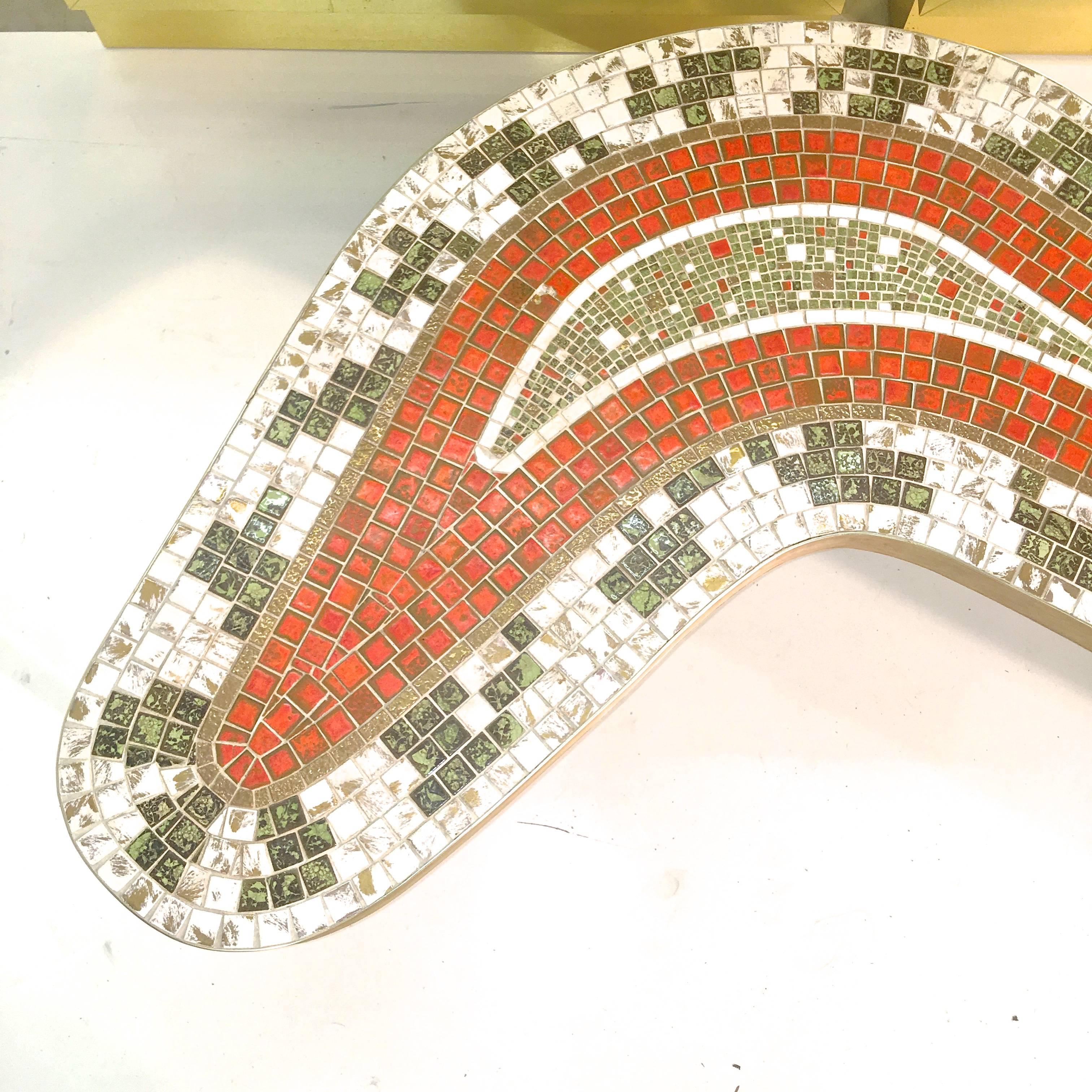 Mid-20th Century Boomerang Mosaic Tile Cocktail Table