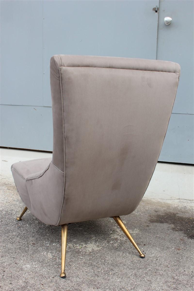 Paire de fauteuils Boomerang Design Midcentury italien 1950 Laiton Gris Coton en vente 5