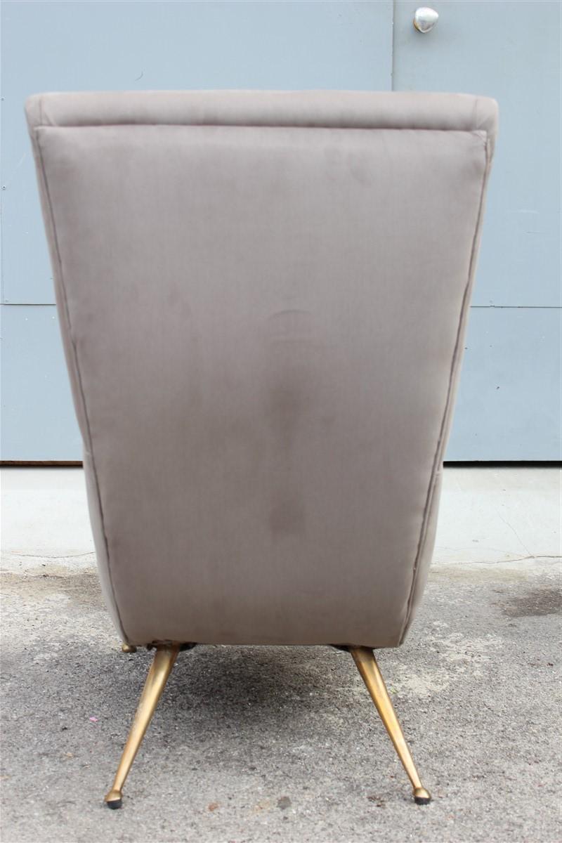 Paire de fauteuils Boomerang Design Midcentury italien 1950 Laiton Gris Coton en vente 6