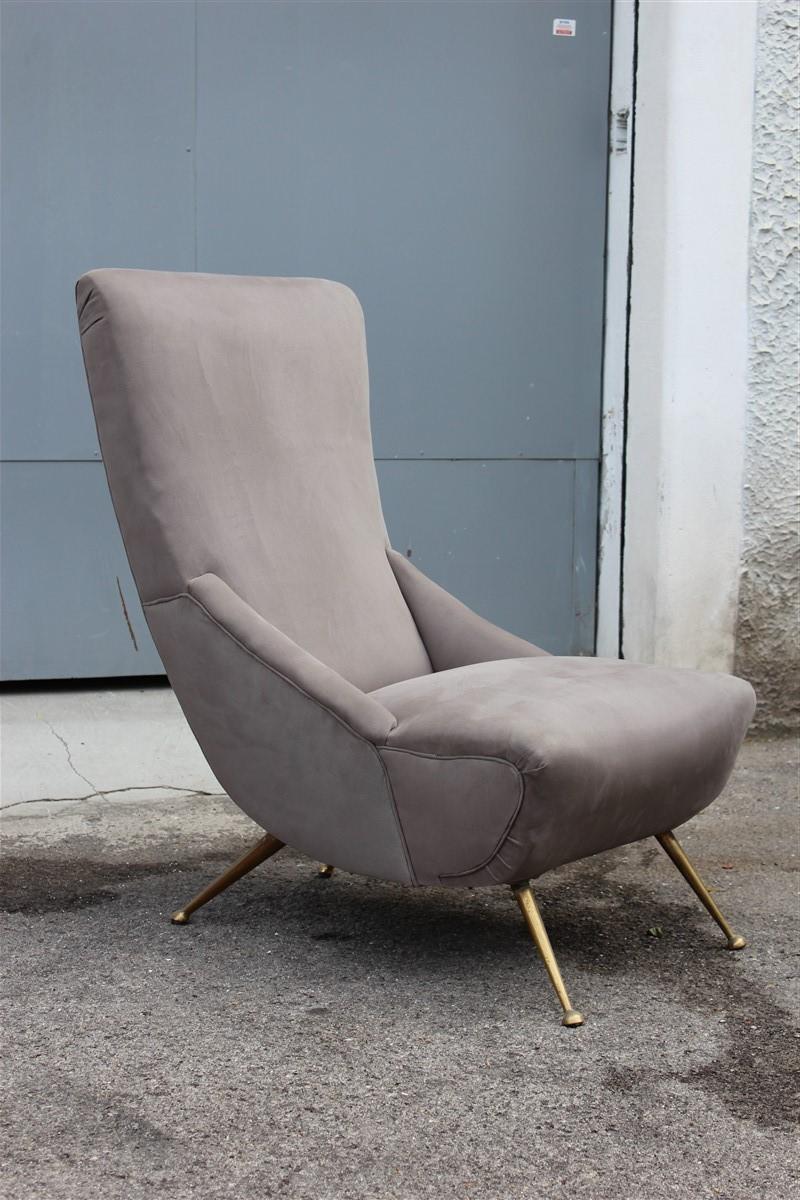 Mid-Century Modern Paire de fauteuils Boomerang Design Midcentury italien 1950 Laiton Gris Coton en vente