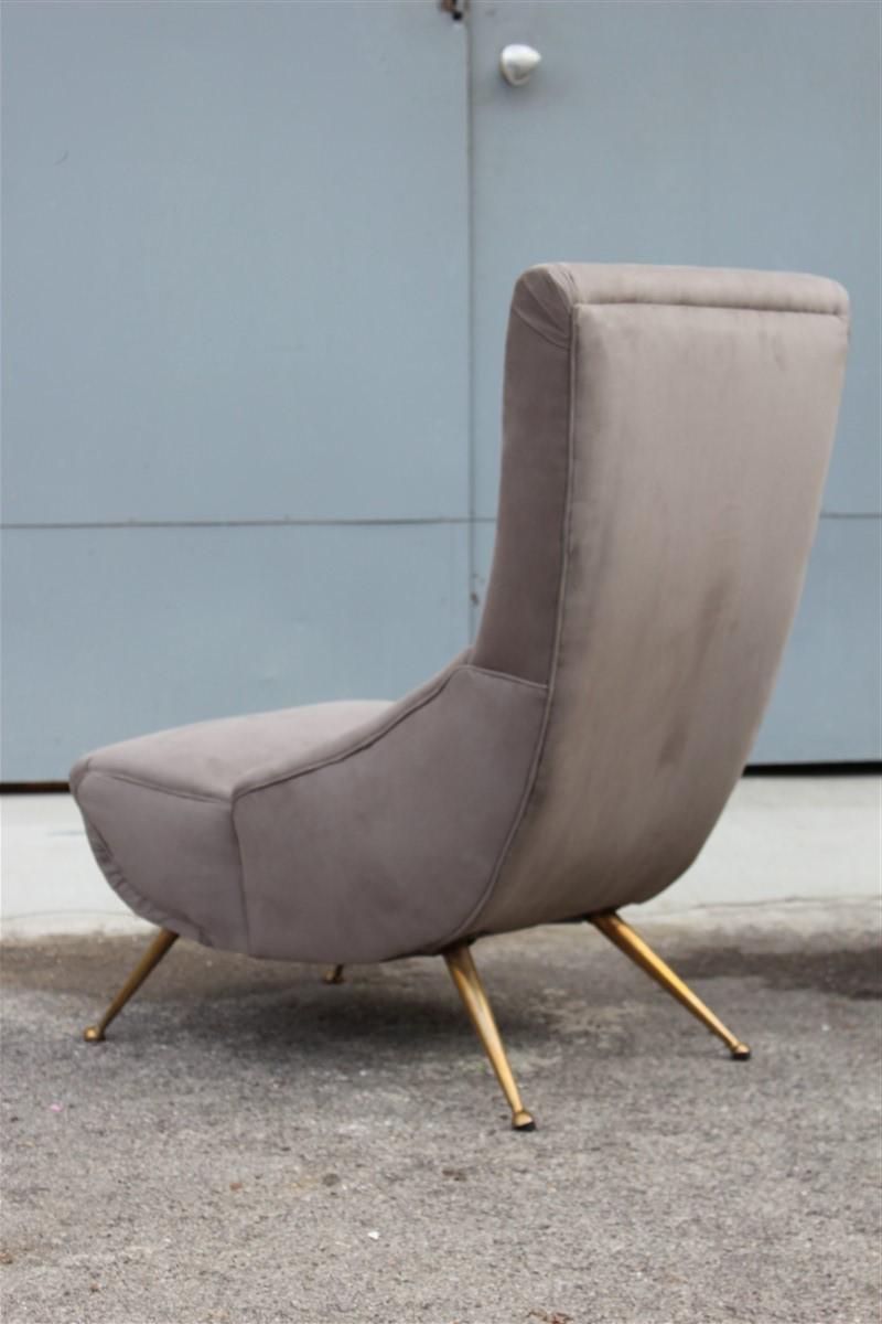 Paire de fauteuils Boomerang Design Midcentury italien 1950 Laiton Gris Coton en vente 1