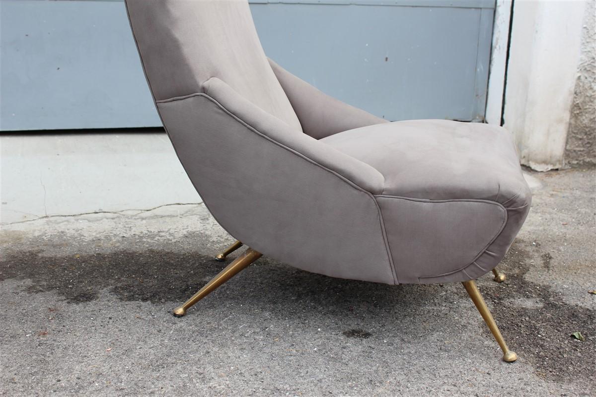 Paire de fauteuils Boomerang Design Midcentury italien 1950 Laiton Gris Coton en vente 3