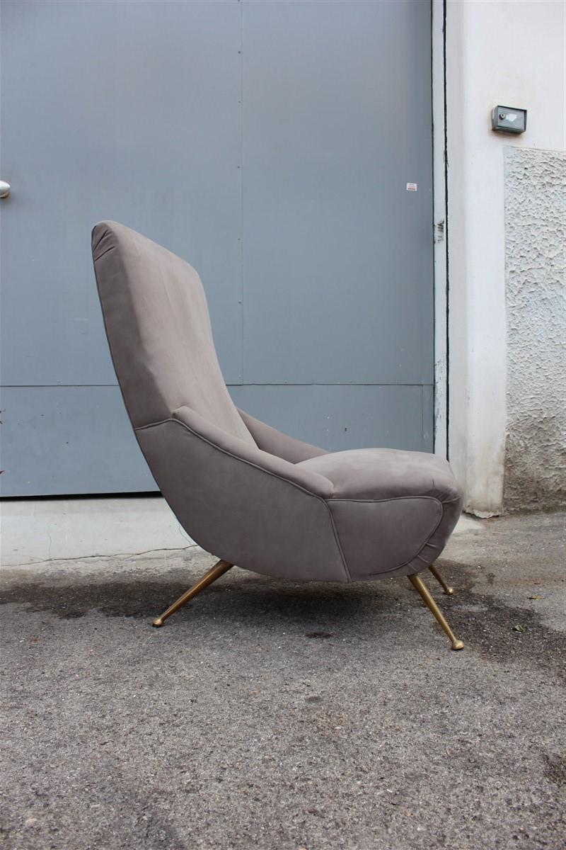 Paire de fauteuils Boomerang Design Midcentury italien 1950 Laiton Gris Coton en vente 4