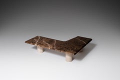 Boomerang Shaped Coffee Table in Marble and Travertine, 1960s