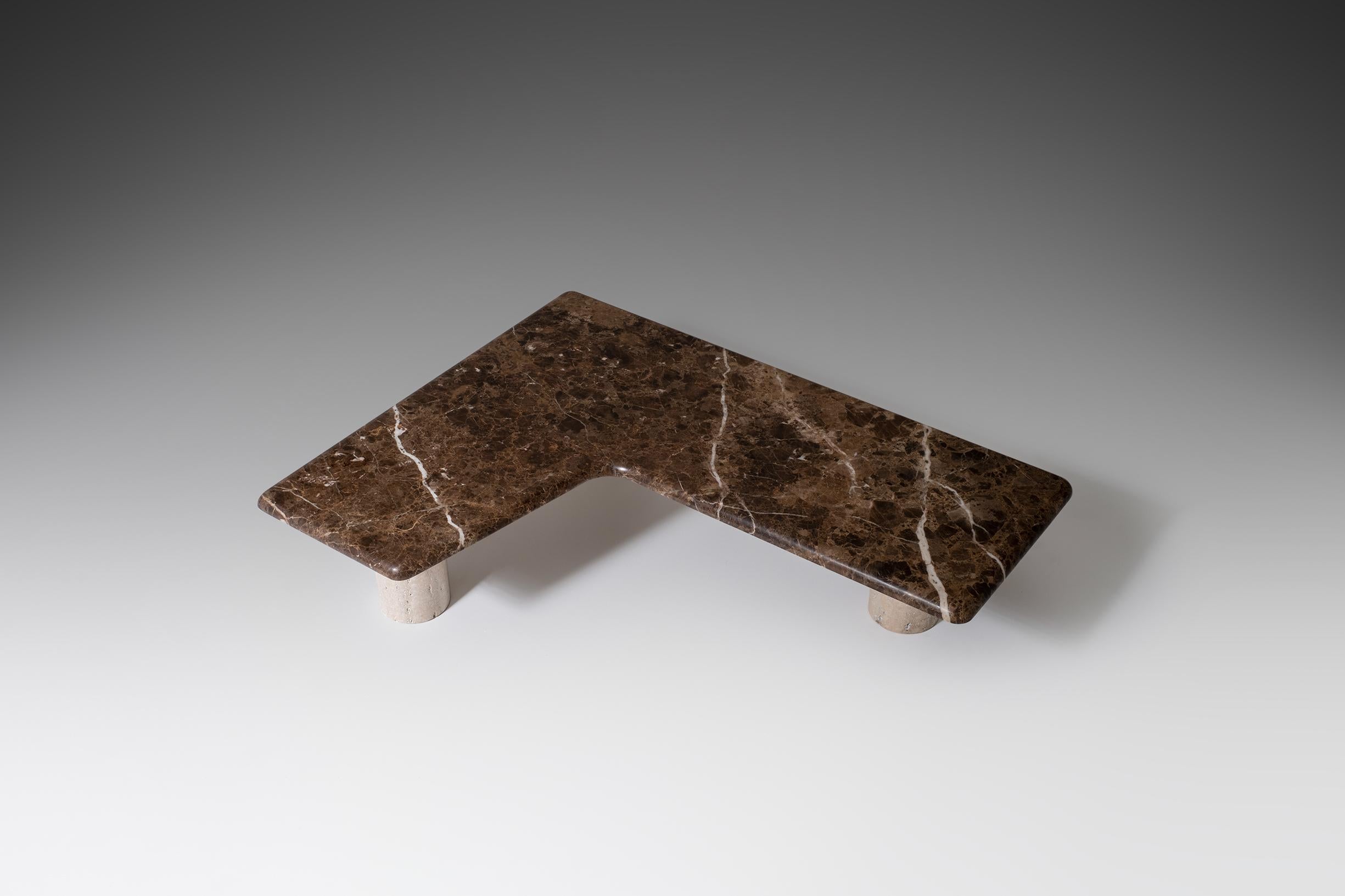 Mid-Century Modern Boomerang Shaped Coffee Table in Marble and Travertine, 1960s