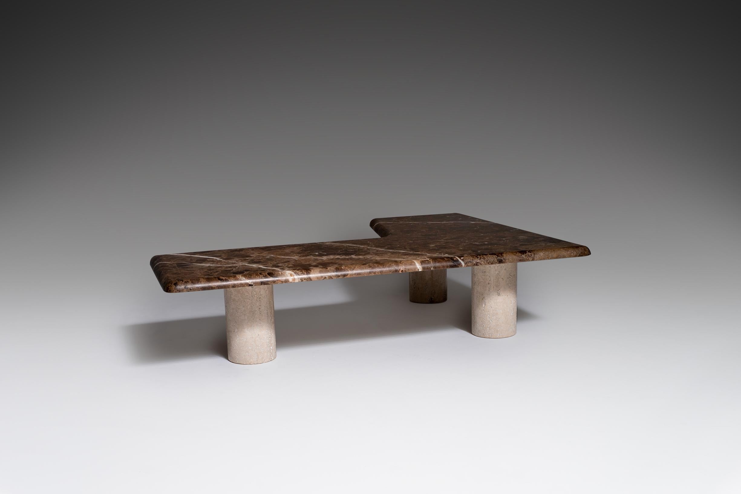 Boomerang Shaped Coffee Table in Marble and Travertine, 1960s 2