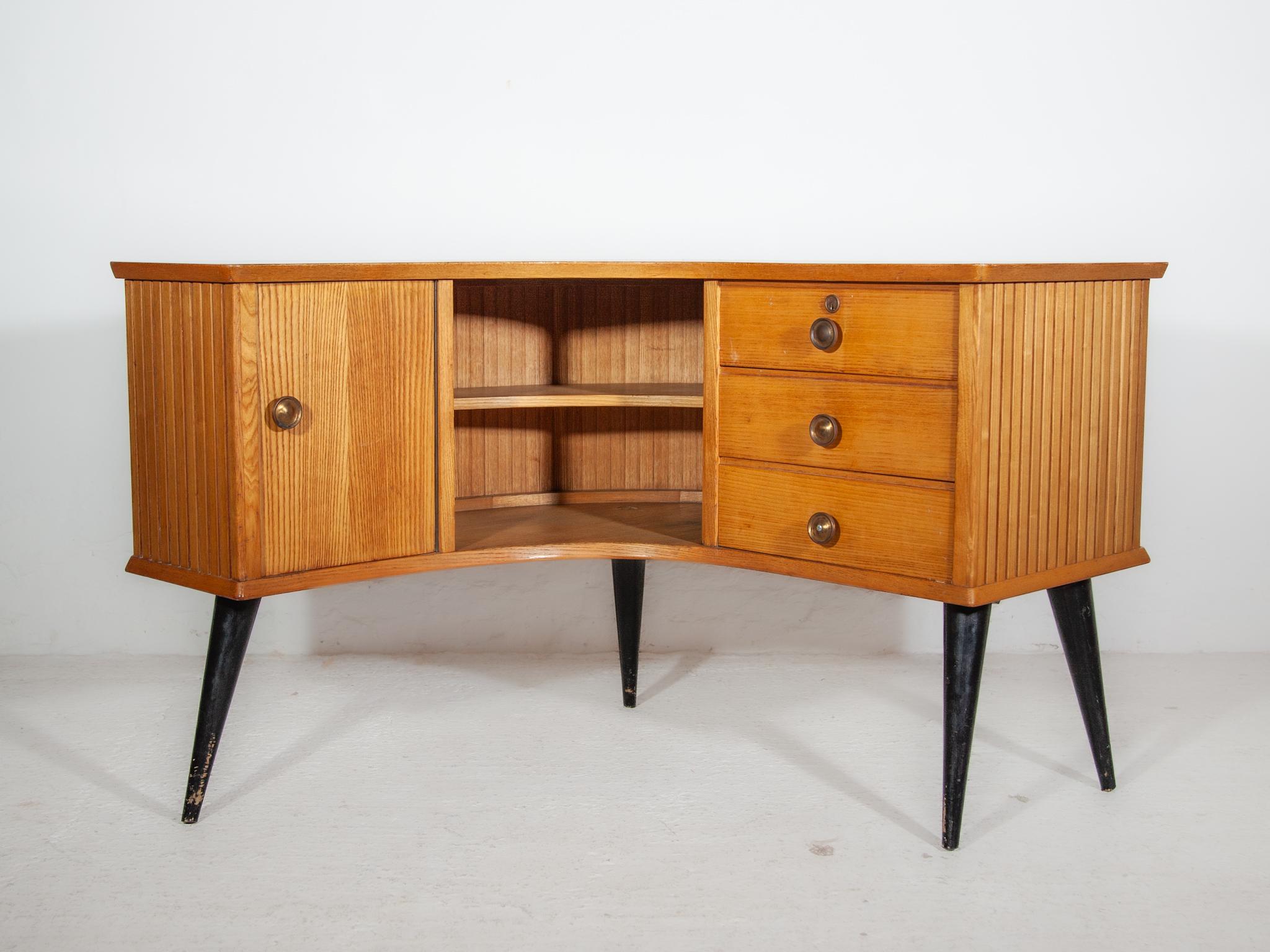Belgian Boomerang Shaped Desk, Shop Counter, 1950s by Alfred Hendrickx For Sale