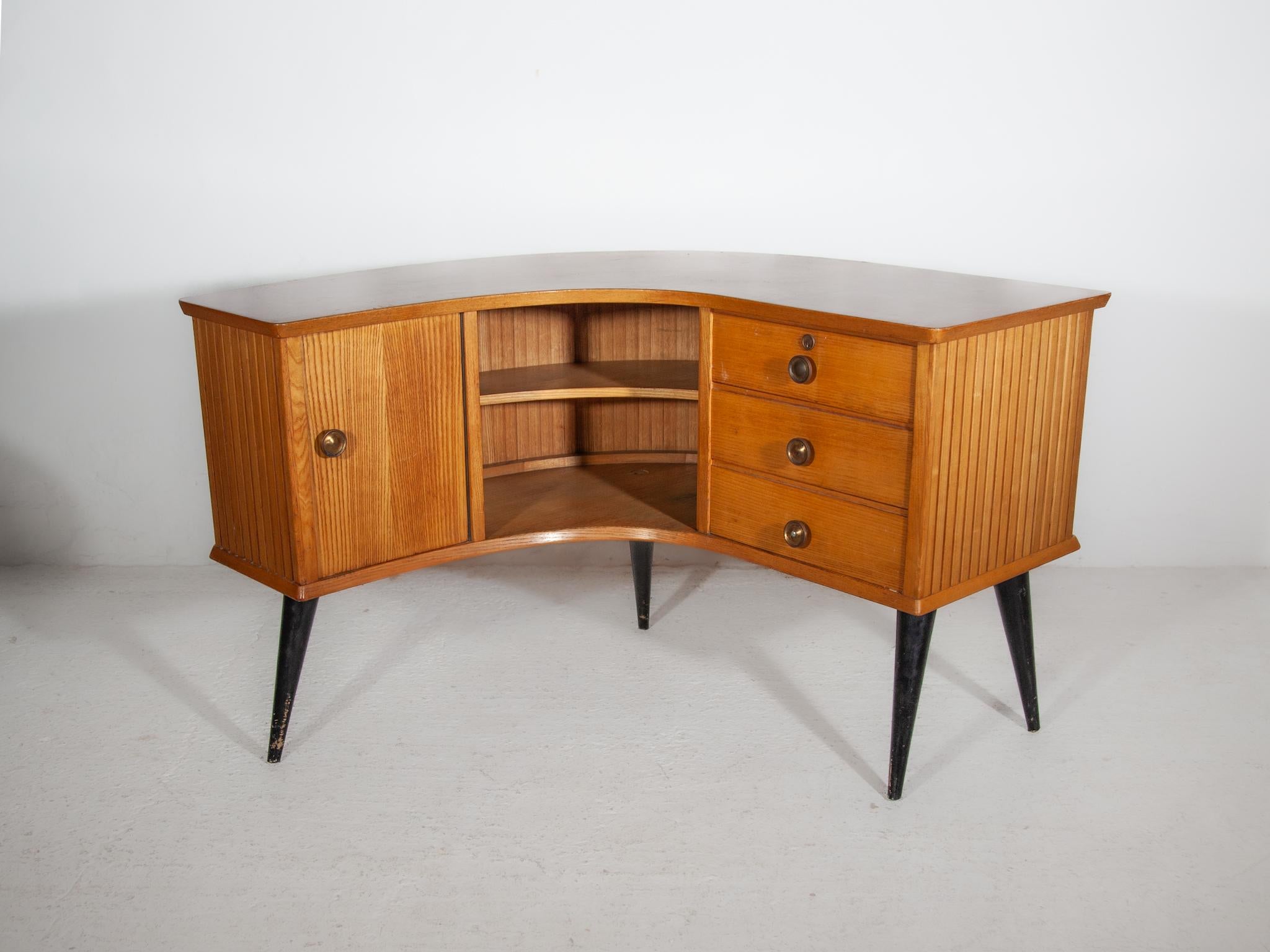Hand-Crafted Boomerang Shaped Desk, Shop Counter, 1950s by Alfred Hendrickx For Sale