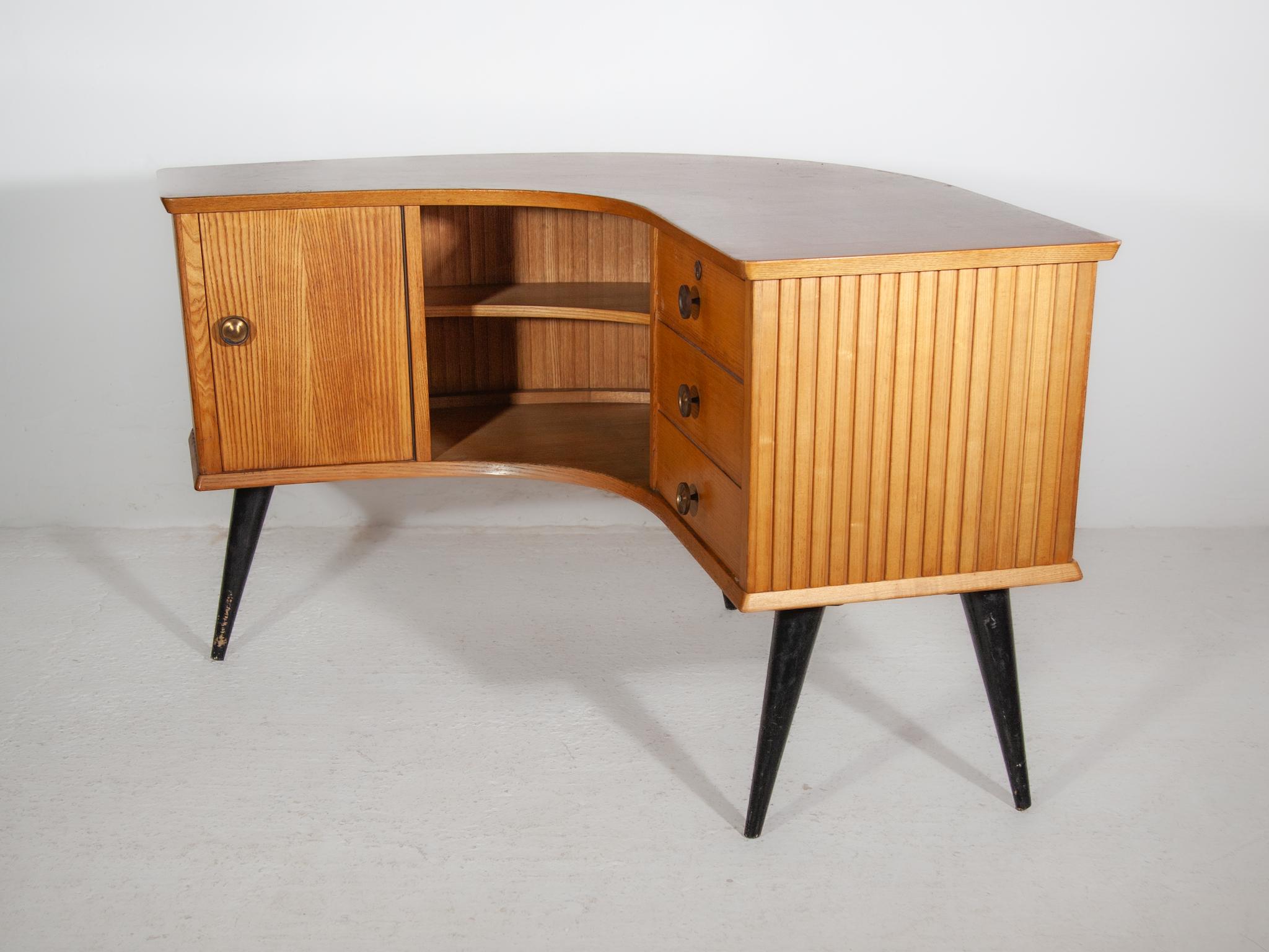Mid-20th Century Boomerang Shaped Desk, Shop Counter, 1950s by Alfred Hendrickx For Sale