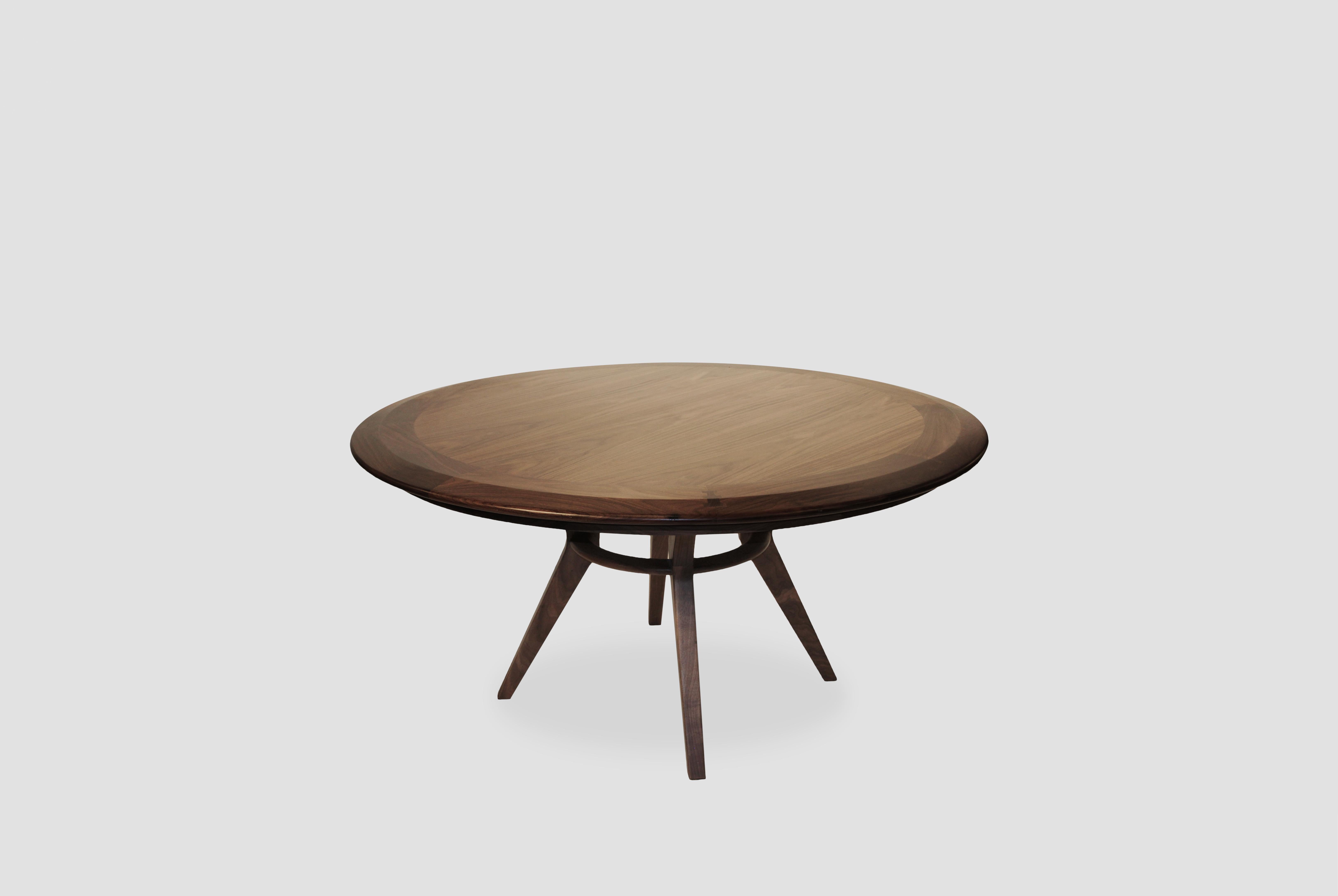 Mid-Century Modern  Boomerang, Modern Solid Walnut Wood Round, 4-5 Seat Dining Table 