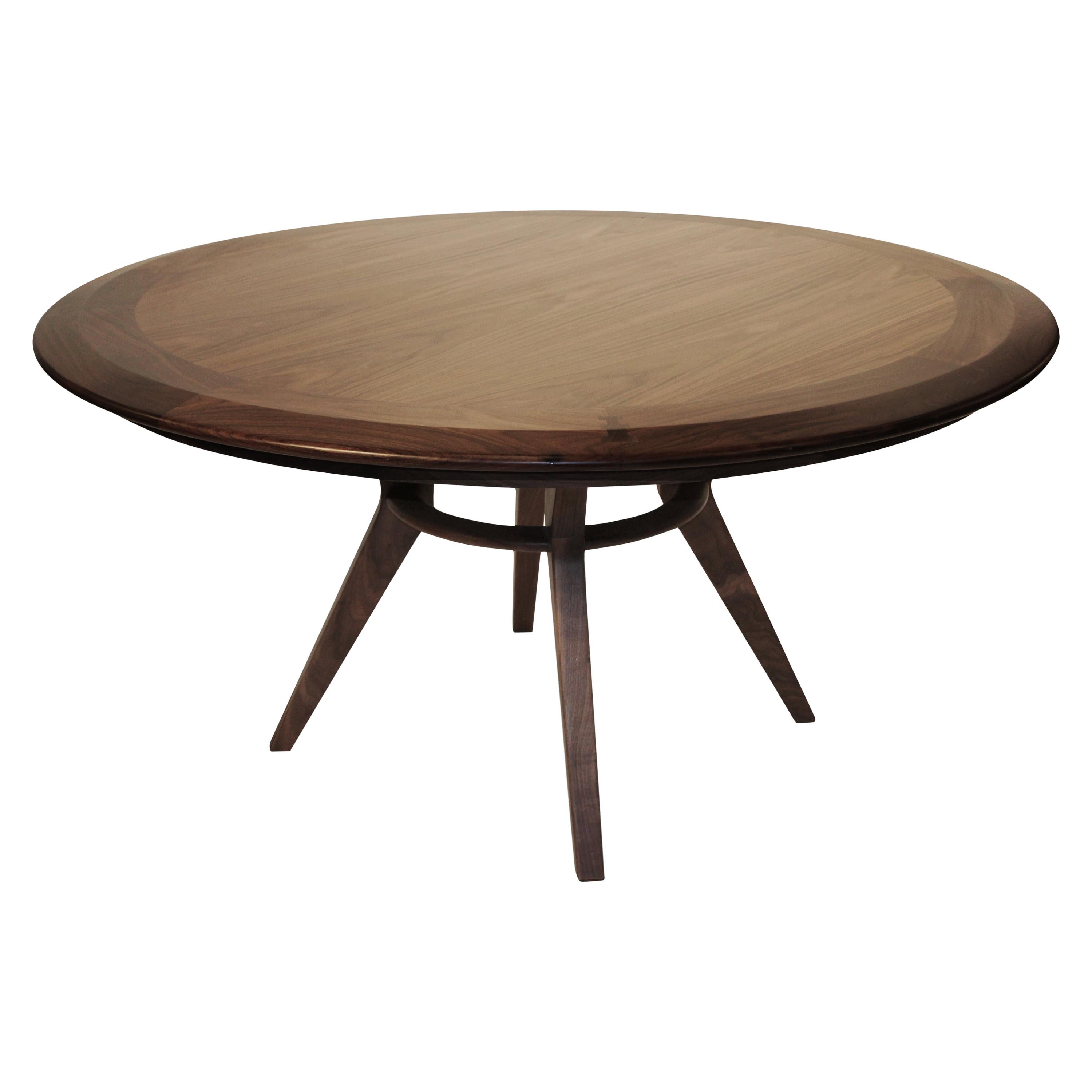  Boomerang, Modern Solid Walnut Wood Round, 6 Seat Dining Table 