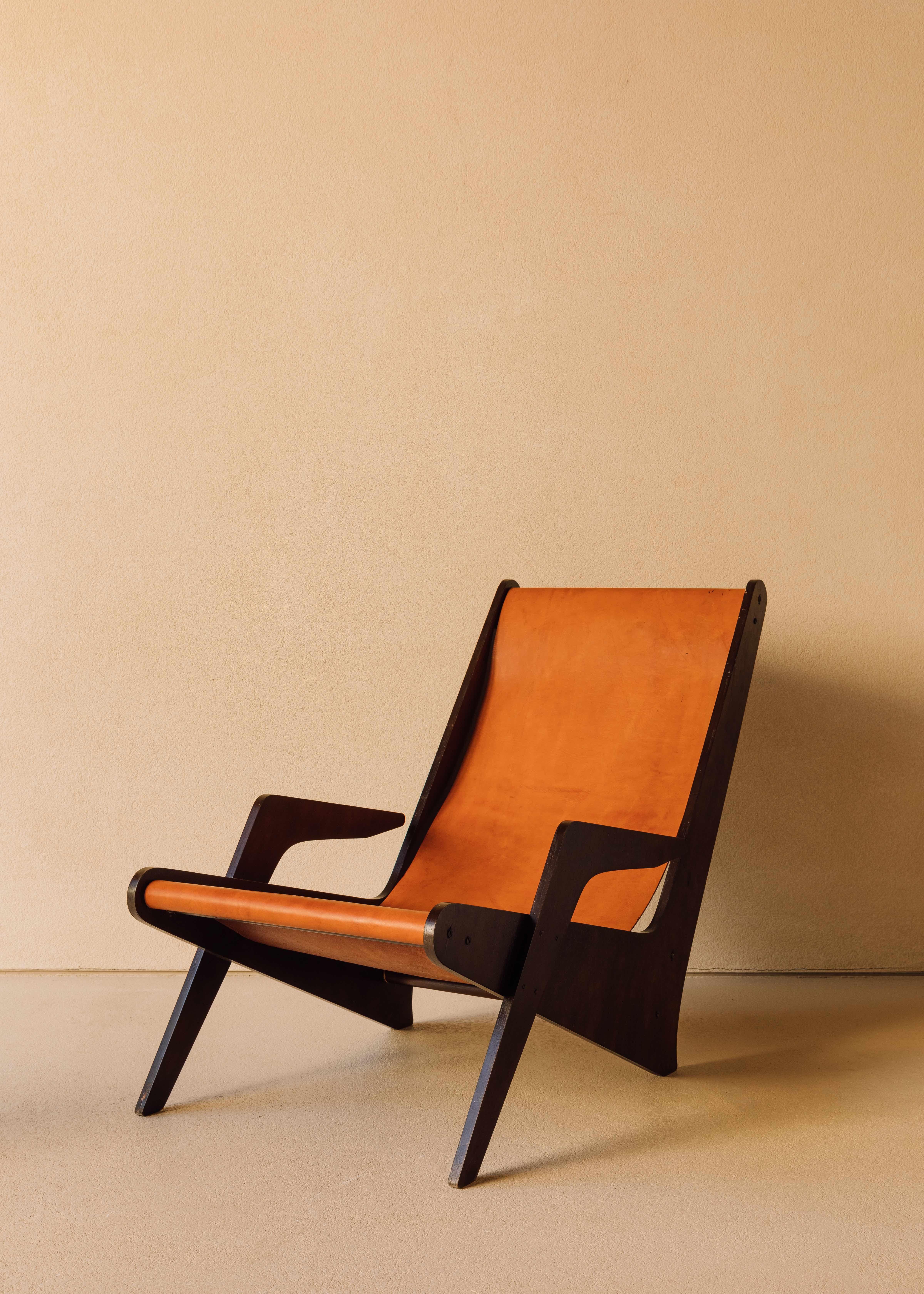 Leather Boomrang Lounge Armchair by Zanine Caldas, 1950 For Sale