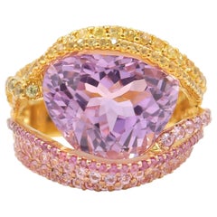 Boon 11.63 Carat Kunzite Pink Yellow Sapphire Freeform Multiple Strand Gold Ring