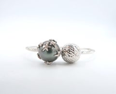 BOON 14.30mm Tahitian Pearl Diamond Stars Diamond Cut Ball Gold Faceted Bangle