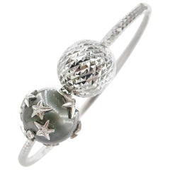 BOON 14.30mm Tahitian Pearl Diamond Stars Diamond Cut Ball Gold Faceted Bangle 