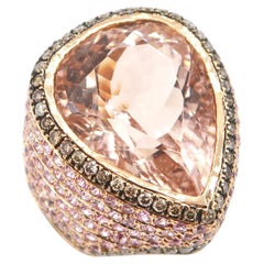 Boon 17.12 Carat Pear Morganite Champagne Diamond Pink Sapphire Rose Gold Ring