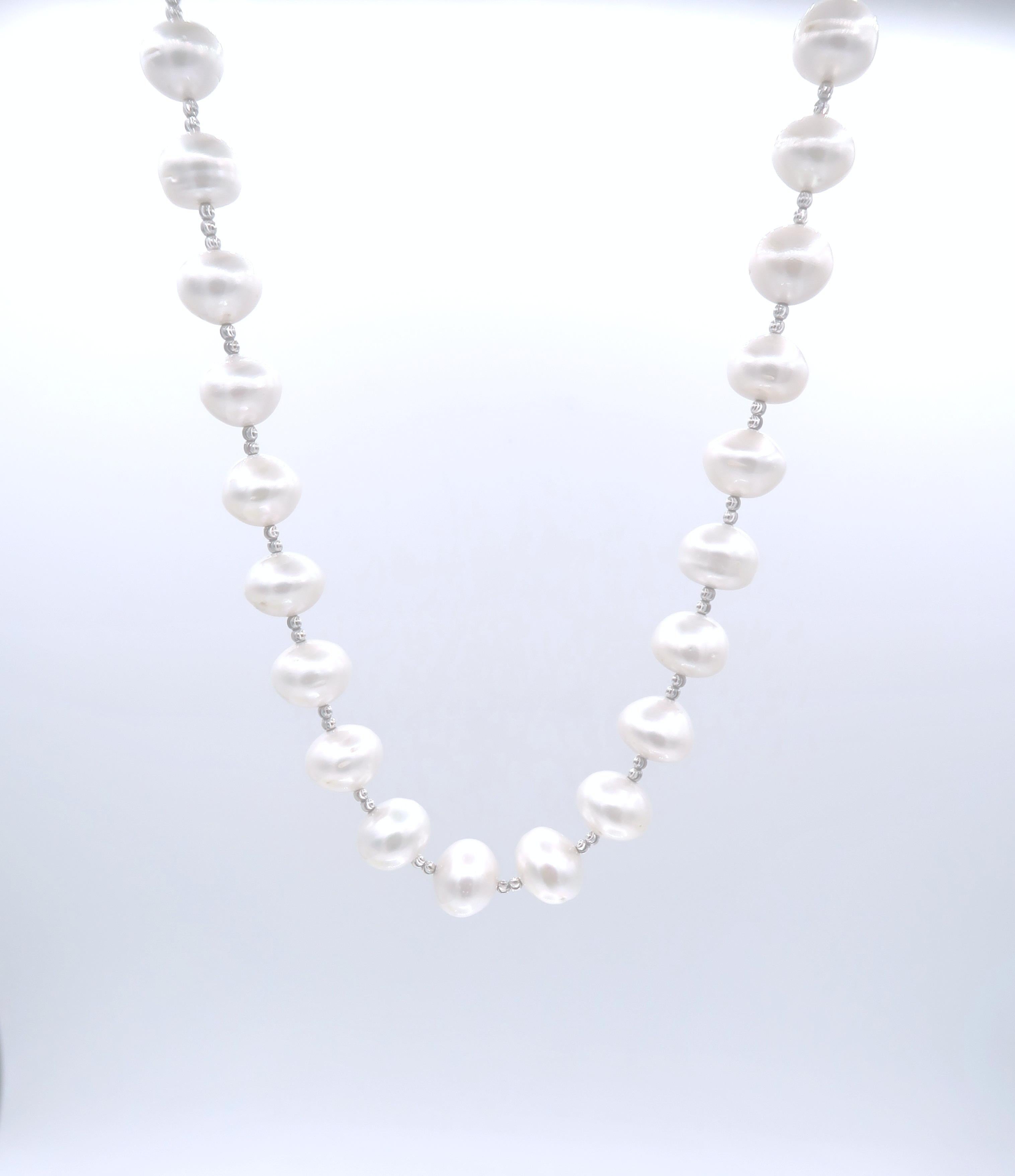 BOON 22 inch White South Sea Pearl Strand Necklace with 18K White Gold Beads

Length : 22