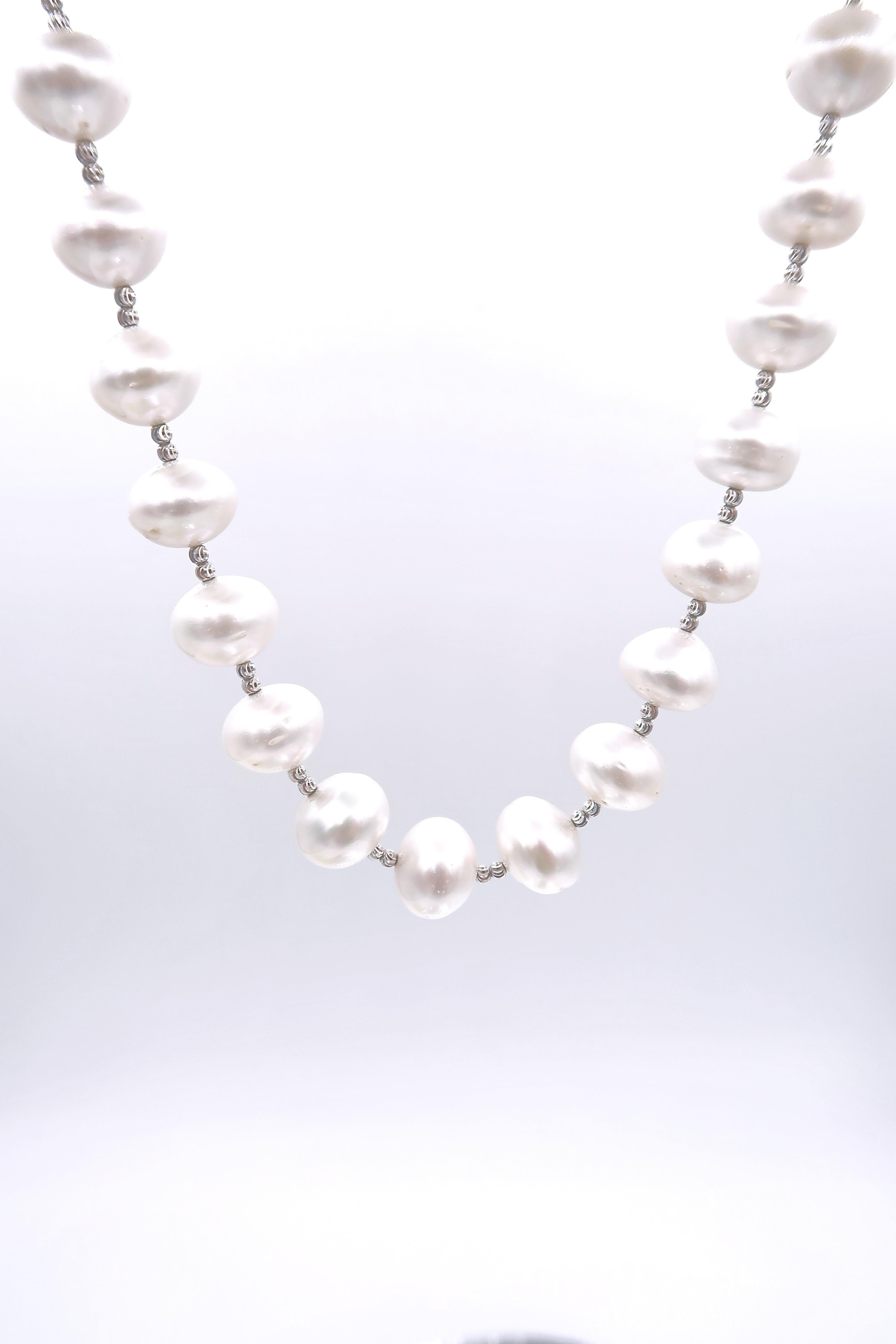 Contemporary BOON 22 inch White South Sea Pearl Strand Necklace White Gold Beads