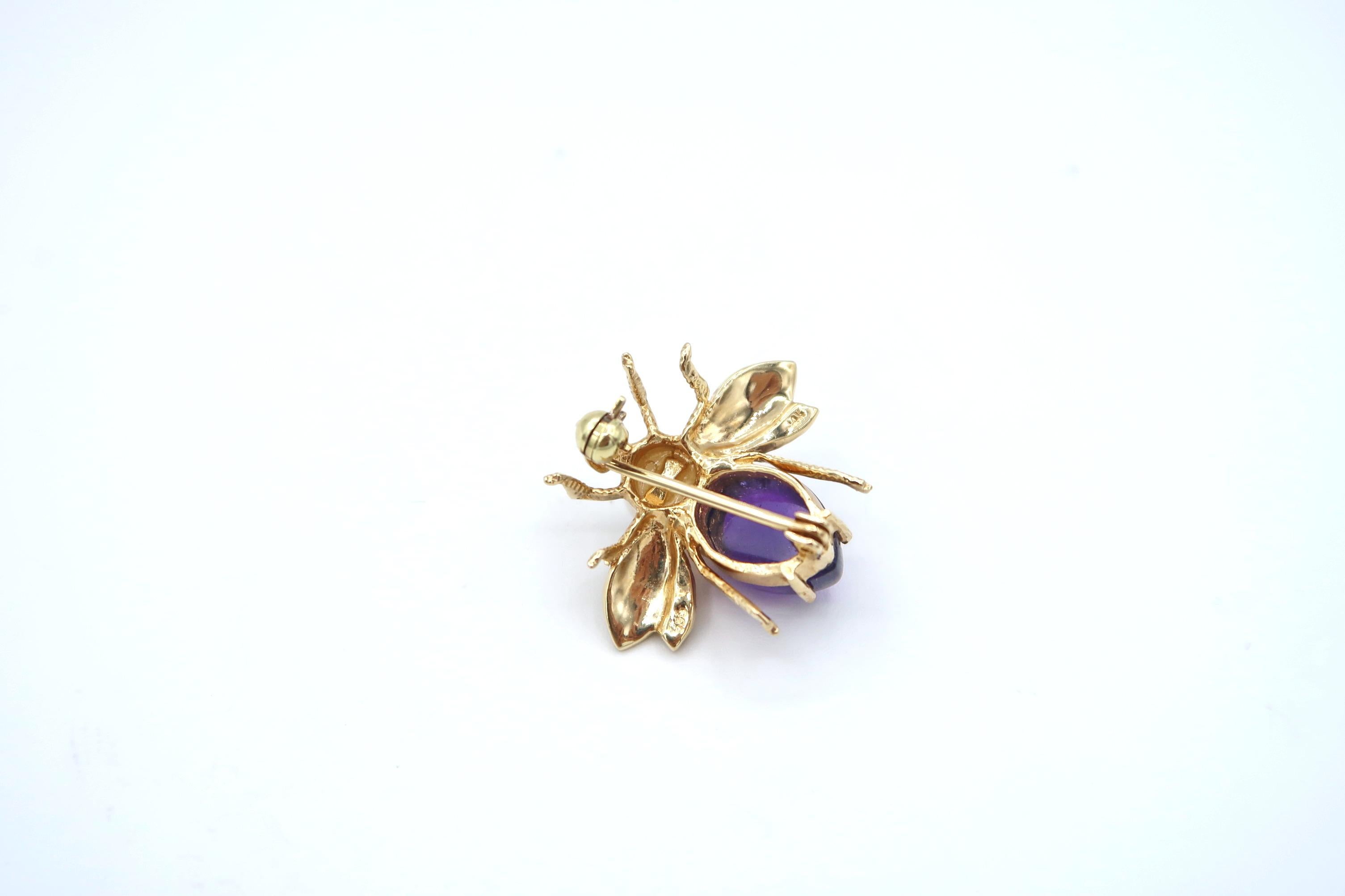 Women's or Men's Boon Amethyst Pearl Miniature Bee Gold Brooch