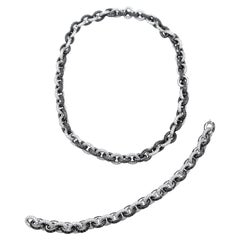 Boon Black White Diamond Pavé Link Chain Bracelet and Chain Necklace 18k Gold