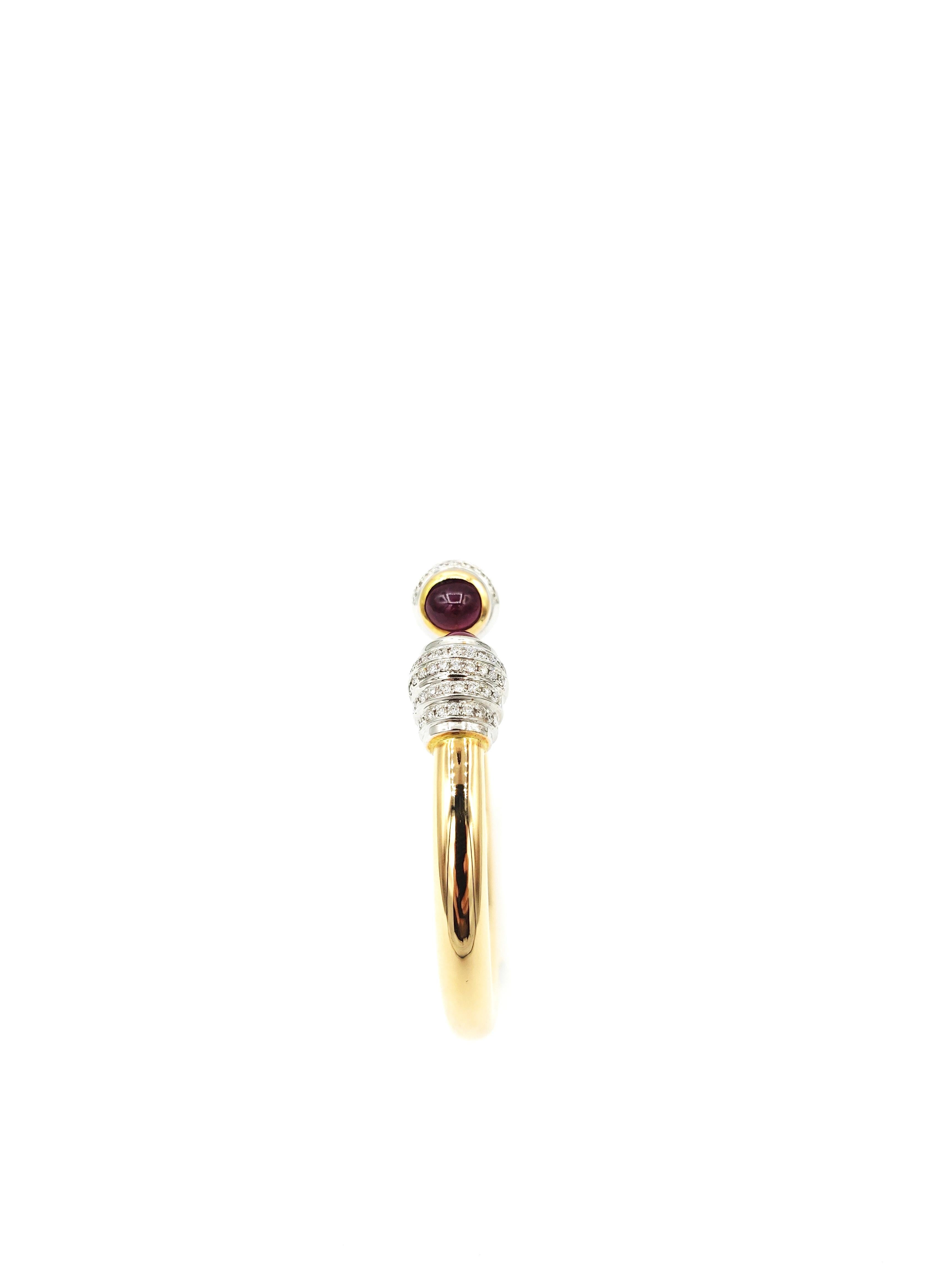 Contemporary Boon Cabochon Ruby and Diamond Twist 18 Karat Rose Gold Open Bangle For Sale