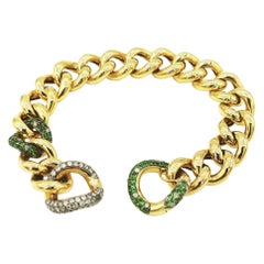 Boon Champagne Diamond and Tsavorite Pavé Gold Chain Link Bracelet