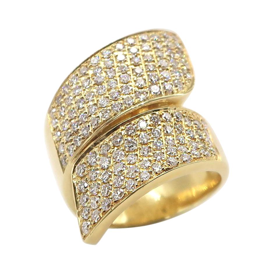 BOON Cross Wide Pavé Diamond Yellow Gold Ring For Sale