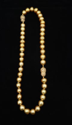 Deep Gold South Sea Pearl Necklace and Champagne Diamond Peanut Gold Clasp
