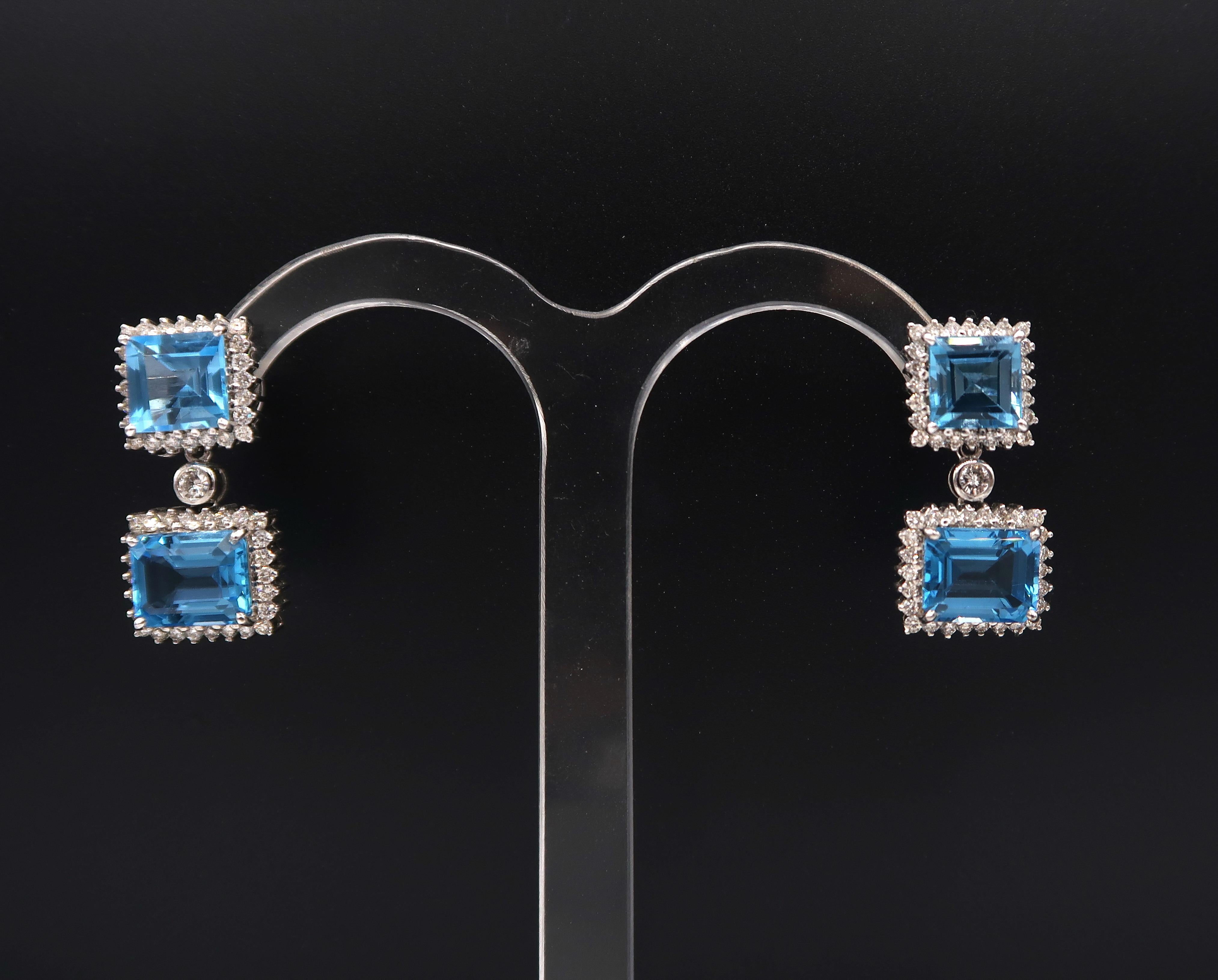 BOON Swiss Blue Topaz Square Shape Studs with Diamond and Detachable Hanging Rectangular Shape Swiss Blue Topaz embellished with Diamond

Can be worn as rectangular Topaz studs with diamonds

Stud Dimension : 1.1cm * 1.1cm
Total Length : approx.