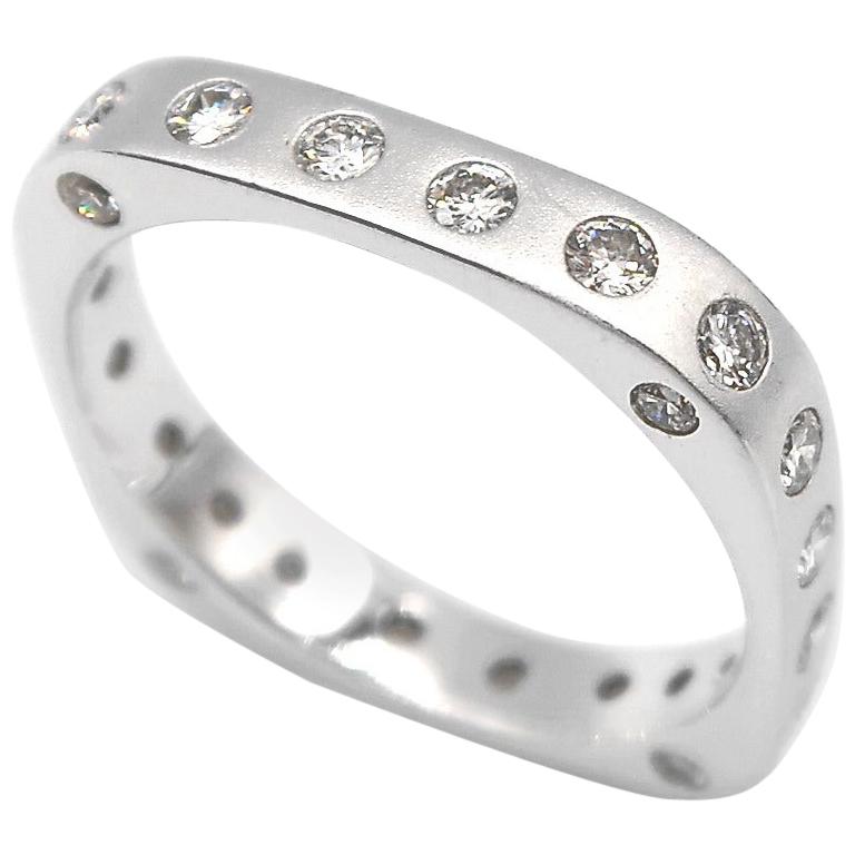 BOON Diamond Dotted Square Shaped Stackable Matte 18 Karat White Gold Band For Sale