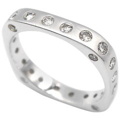 BOON Diamond Dotted Square Shaped Stackable Matte 18 Karat White Gold Band