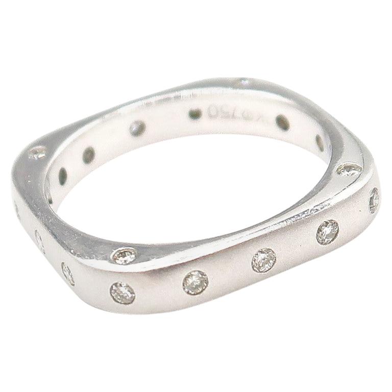 Boon Diamond Dotted Square Shaped Stackable Matte 18 Karat White Gold Band For Sale