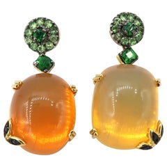 BOON Fire Opal Earrings Tsavorite Yellow Gold Black Diamond