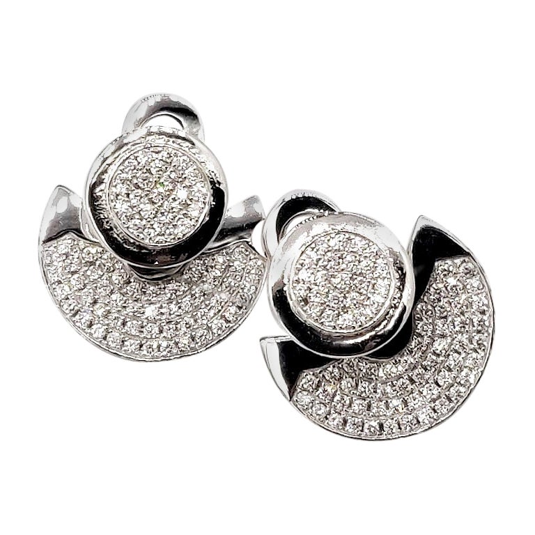 Boon Front Back Disc Diamond Pavé 18 Karat White Gold Earrings For Sale
