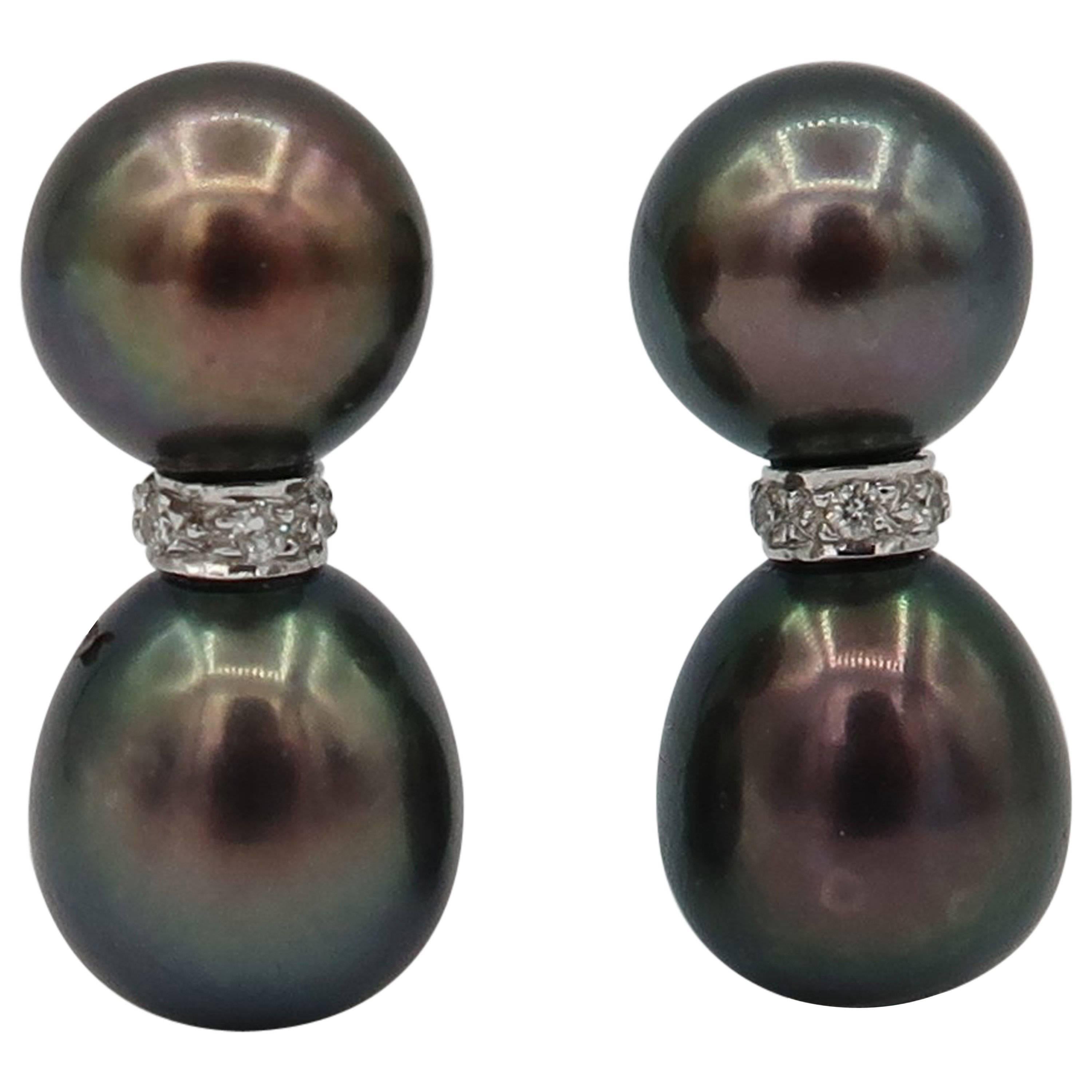 Boon Minimal Baby Tahitian Pearl Diamond White Gold Earrings 