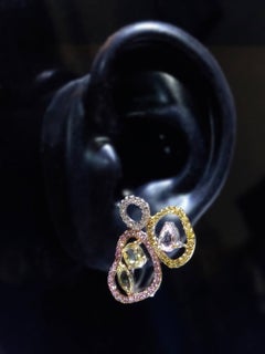 Boon Mismatched Diamond Yellow Pink Sapphire Organic Shaped Gold Clip Earrings
