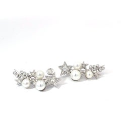 BOON Moving Across the Sky Diamond and Pearl Climber Earrings in 18K White Gold