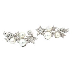 BOON Moving Across the Sky Diamond and Pearl Climber Earrings in 18K White Gold