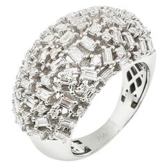 Boon Openwork Brilliant Round Baguette Diamond Convex 18 Karat White Gold Ring