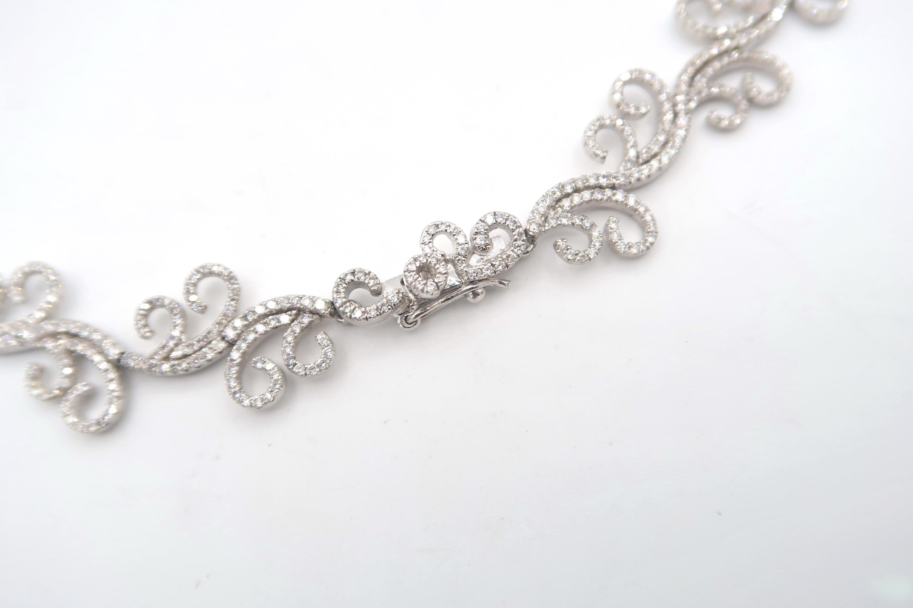 Brilliant Cut BOON Paisley Leaf Diamond White Gold Necklace 18.5 inch