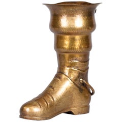 Antique Boot Shaped Brass Umbrella Holder, France, Early 1900s