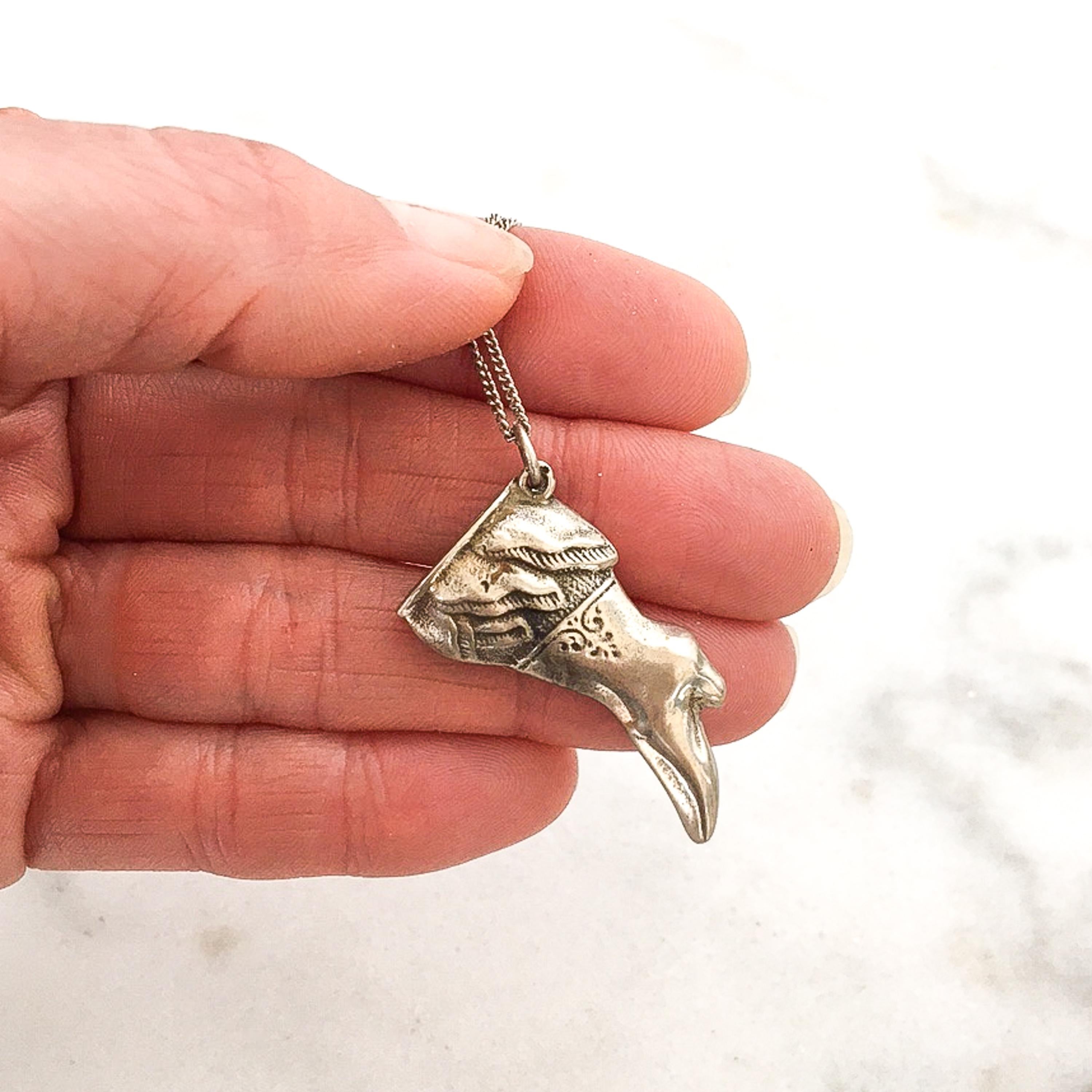 Vintage Boot Shoe Silver Charm Pendant In Good Condition For Sale In Rotterdam, NL