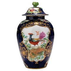 Antique Booths Asiatic Pheasant Cobalt English Porcelain Lidded Vase 19th Century 
