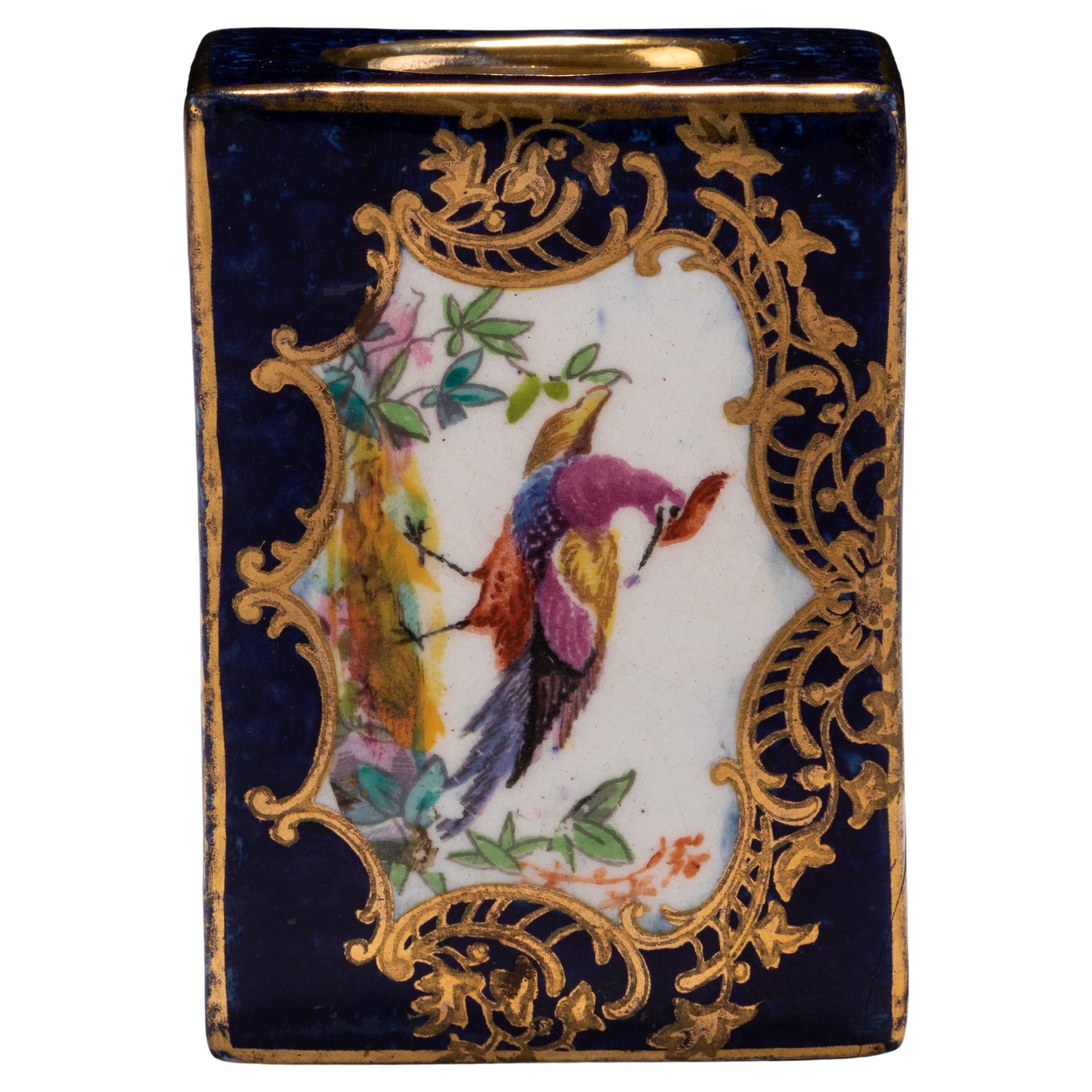 Booths Asiatic Pheasant Cobalt Fine Porcelain Match Case 19th Century  For Sale
