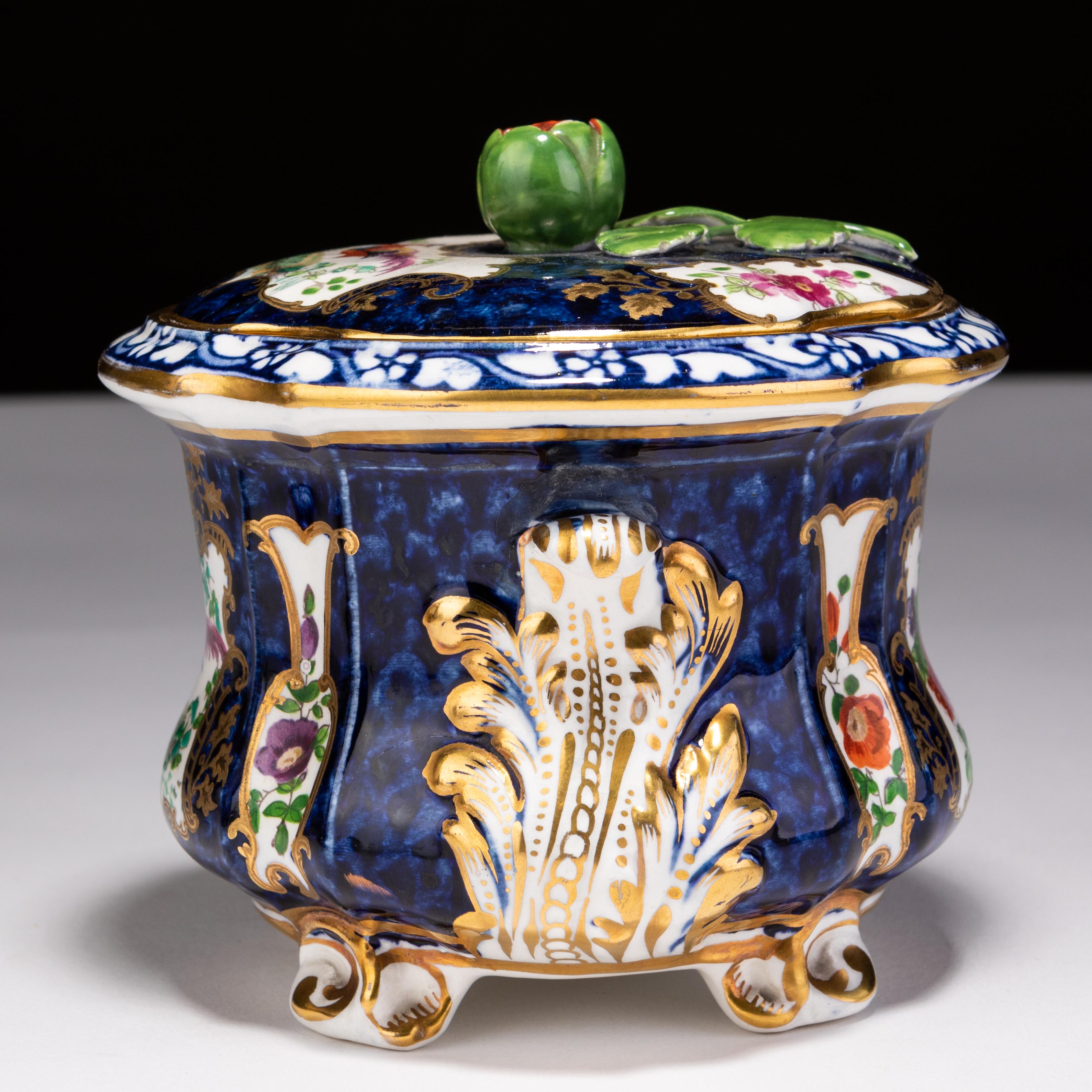 Booths Asiatic Pheasant Cobalt Porcelain Lidded Trinket Sugar Box 19th Century For Sale 3