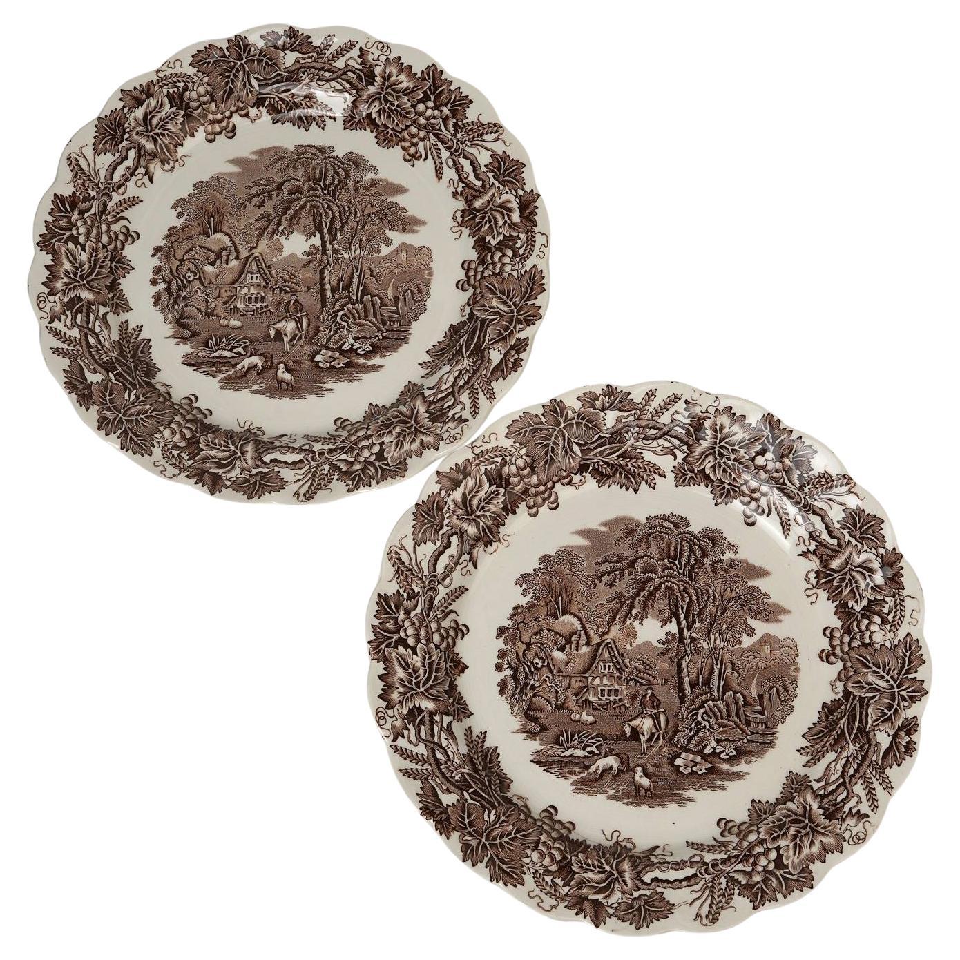 Booths "British Scenery" Brown Transferware Plates – Set of Two