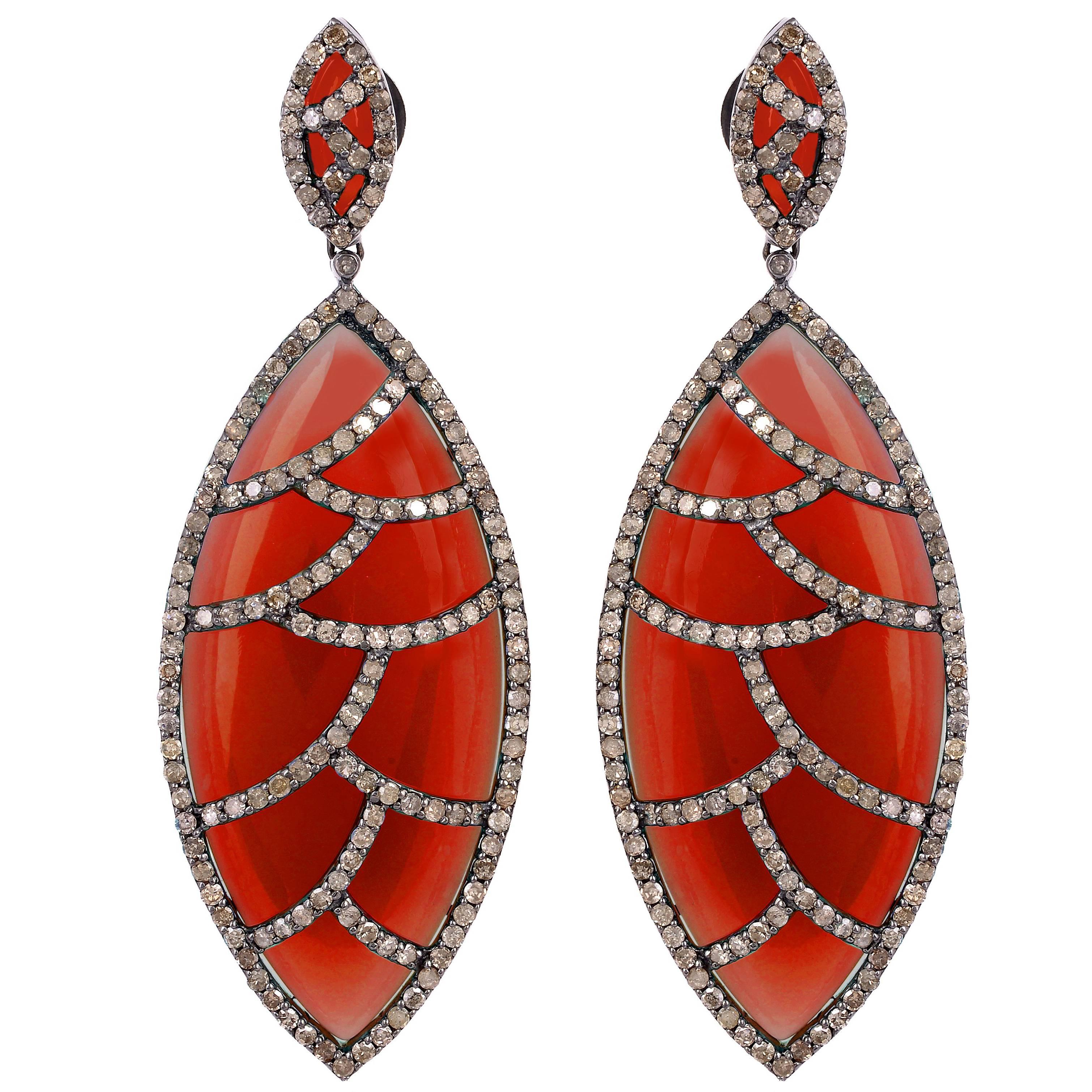 Red Onyx Diamond Marquise Bora Bora Earrings