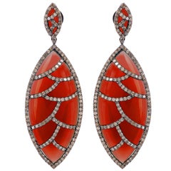 Boucles d'oreilles Bora Bora en onyx rouge, diamant et marquise